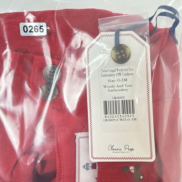 Classic Prep Tucker Longall 0-3M Red Christmas Tree Embroidery Corduroy Jumpsuit - Picture 13 of 13